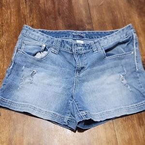 maurices Light Blue Distressed Denim Shorts
